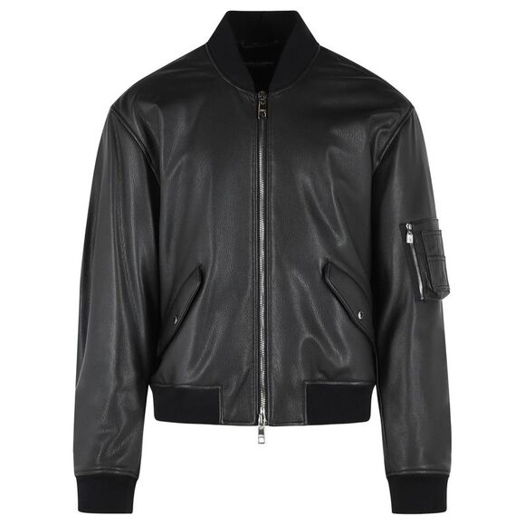 Dolce & Gabbana Black Leather Bomber Jacket Men